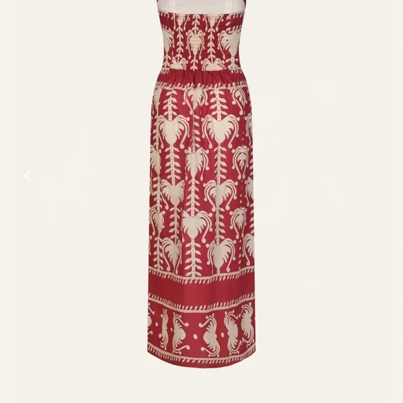 Johanna Ortiz Strapless Dress in Red and Cream - Picture 2 of 7